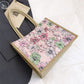 Floral Linen-Polyester Tote Bag-Lightweight Floral Print Shopping Bag