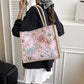 Floral Linen-Polyester Tote Bag-Lightweight Floral Print Shopping Bag