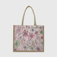 Floral Linen-Polyester Tote Bag-Lightweight Floral Print Shopping Bag