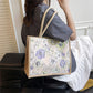 Floral Linen-Polyester Tote Bag-Lightweight Floral Print Shopping Bag