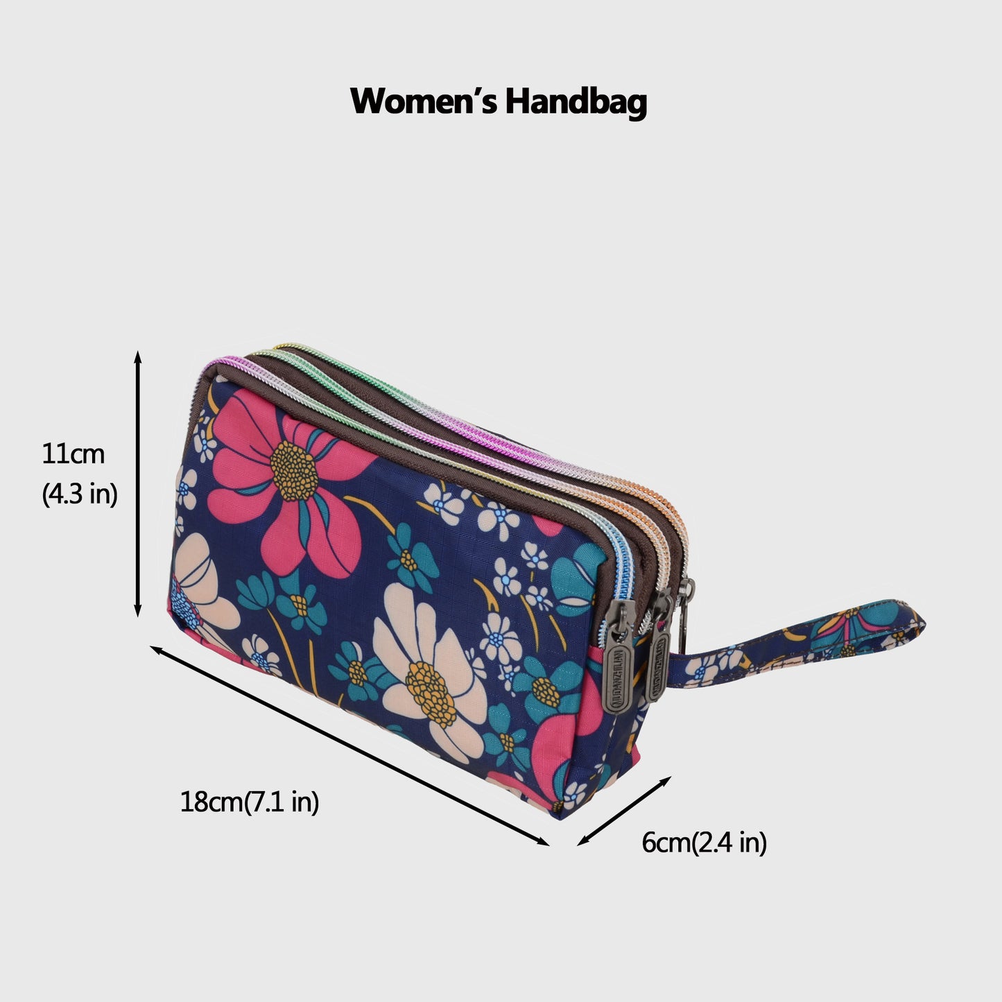 Floral Print Multi-Zip Nylon Wristlet Handbag