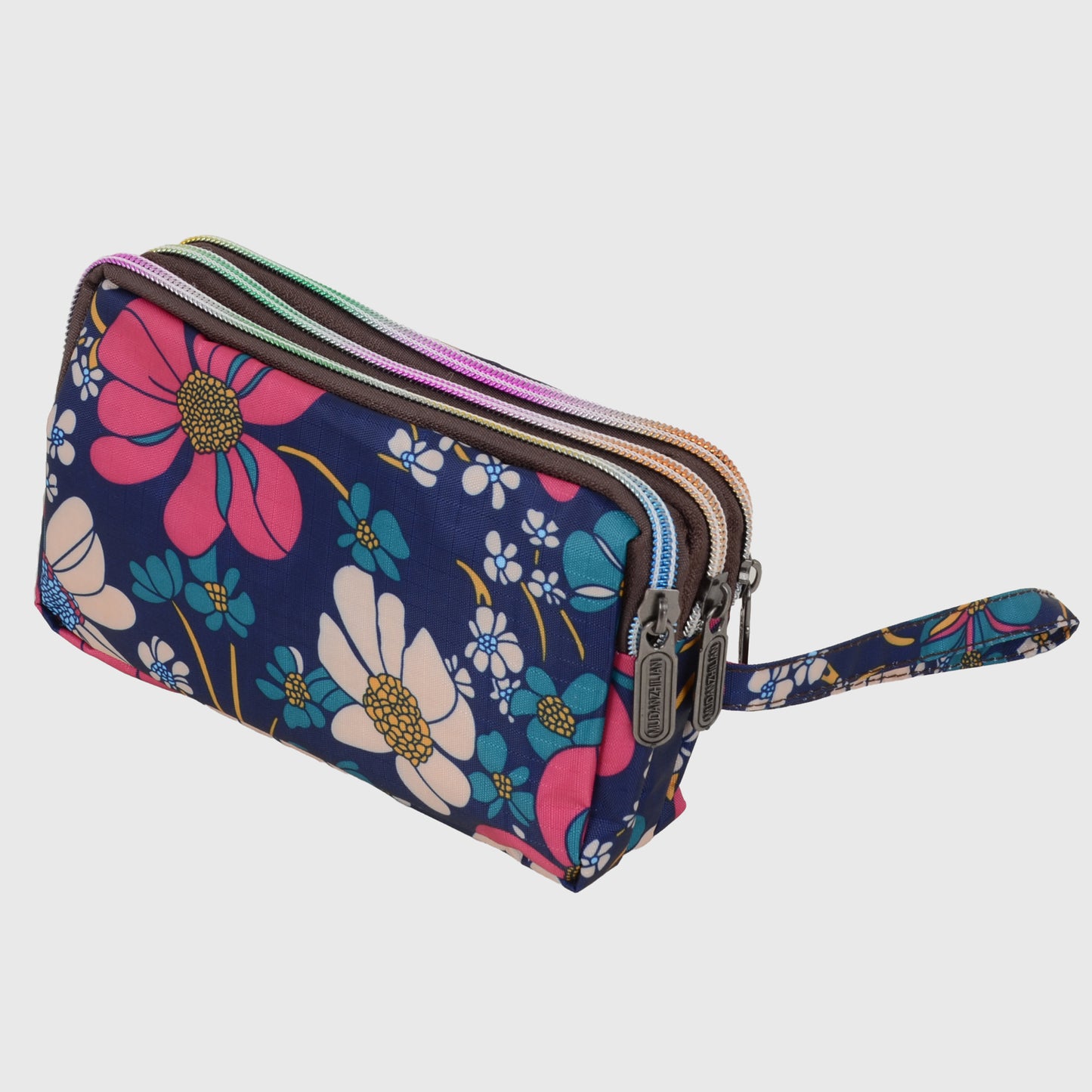 Floral Print Multi-Zip Nylon Wristlet Handbag