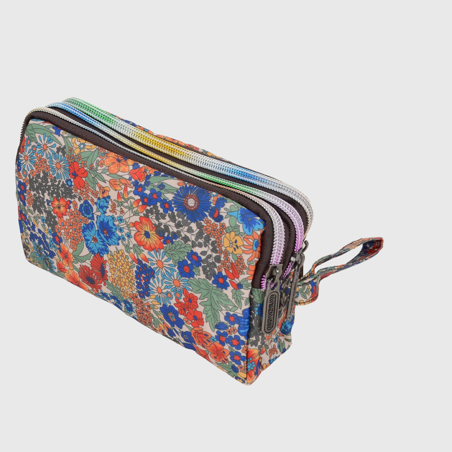 Floral Print Multi-Zip Nylon Wristlet Handbag