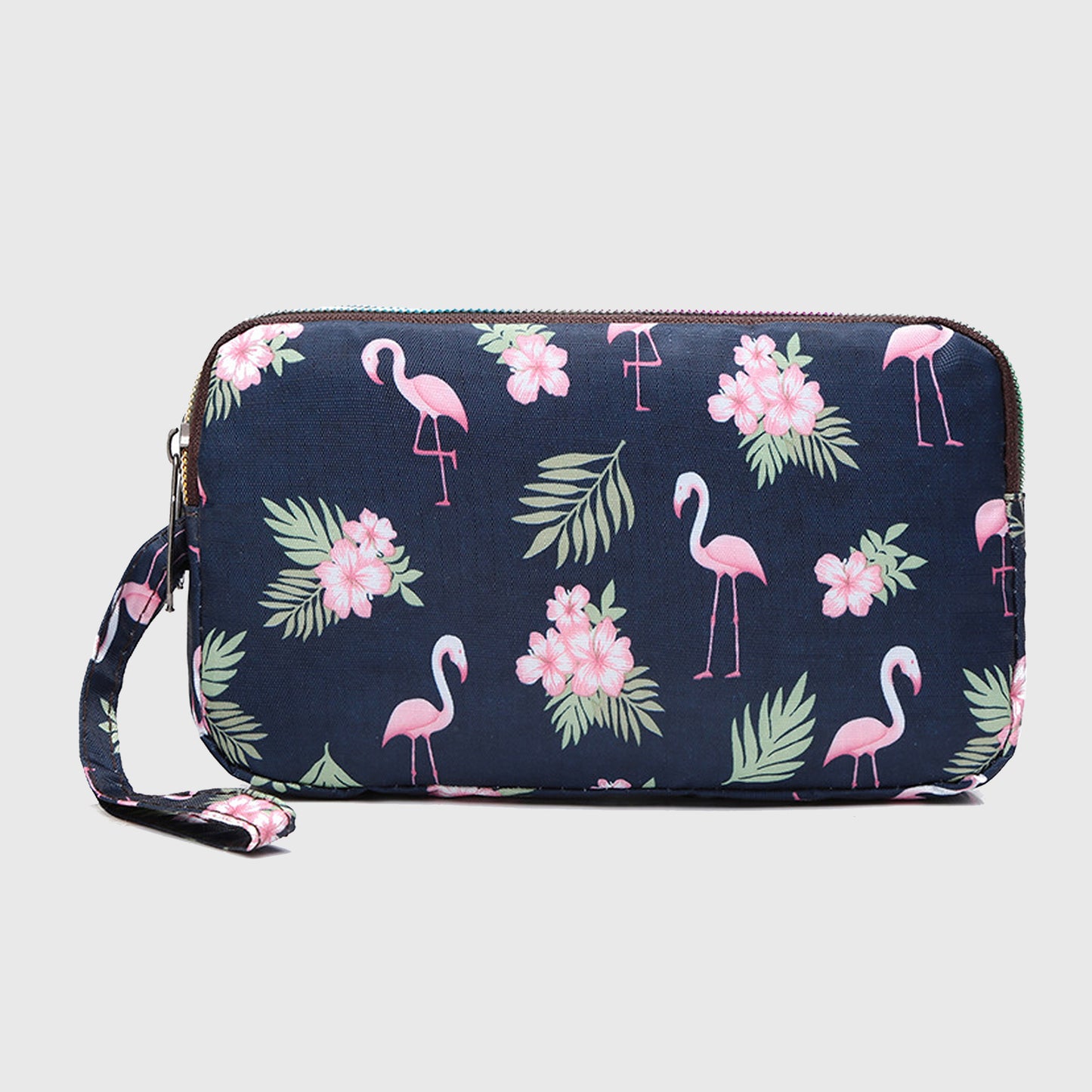 Floral Print Multi-Zip Nylon Wristlet Handbag