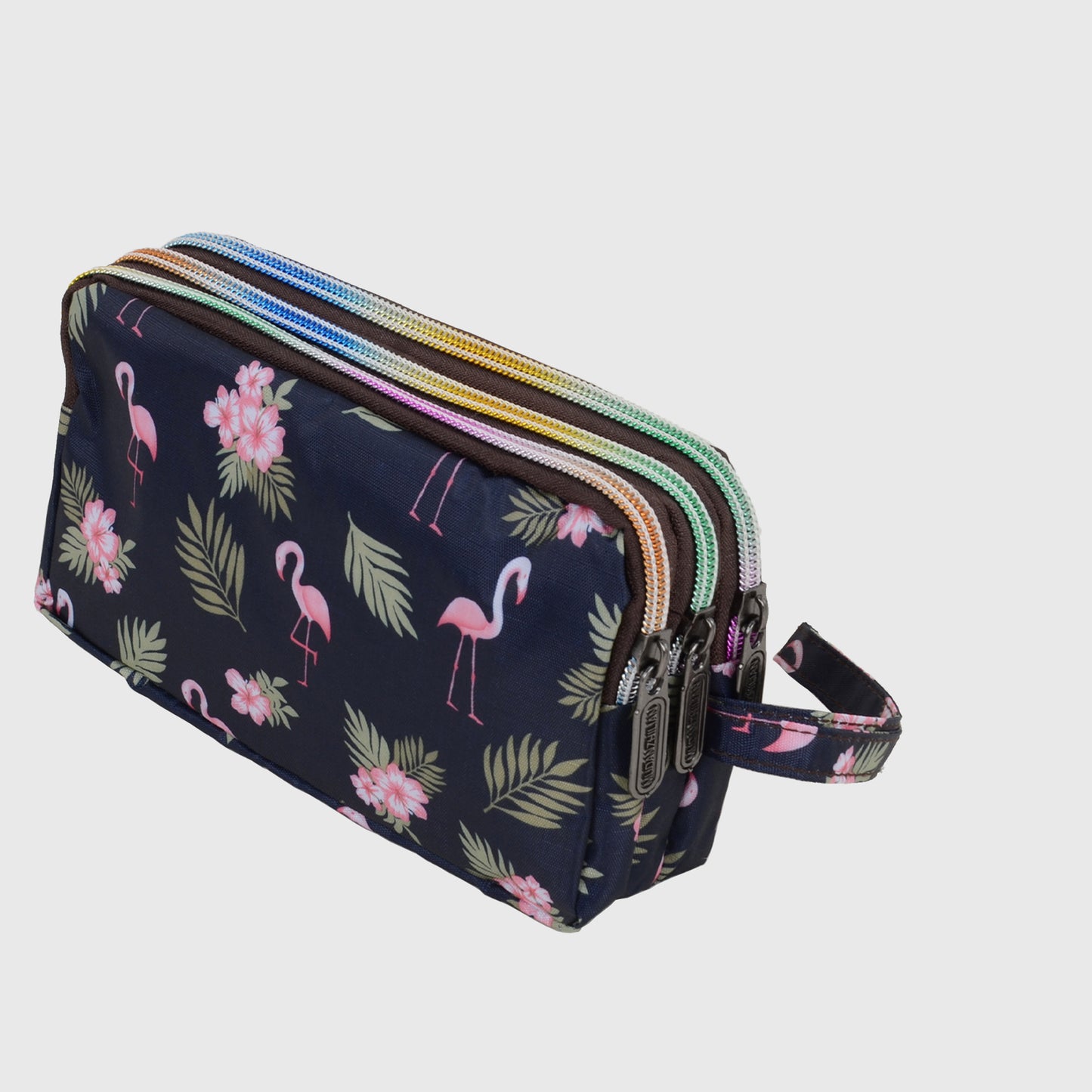 Floral Print Multi-Zip Nylon Wristlet Handbag