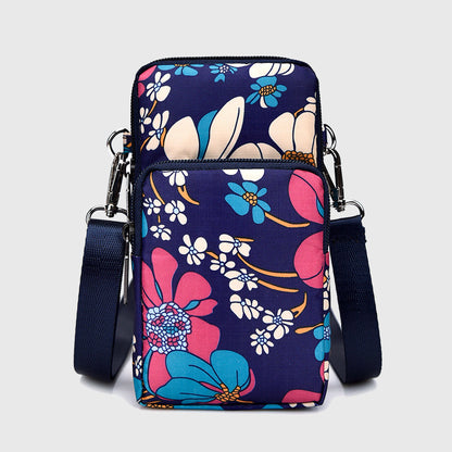 Floral Oxford Cloth Crossbody Bag-Lightweight Compact Shoulder Purse
