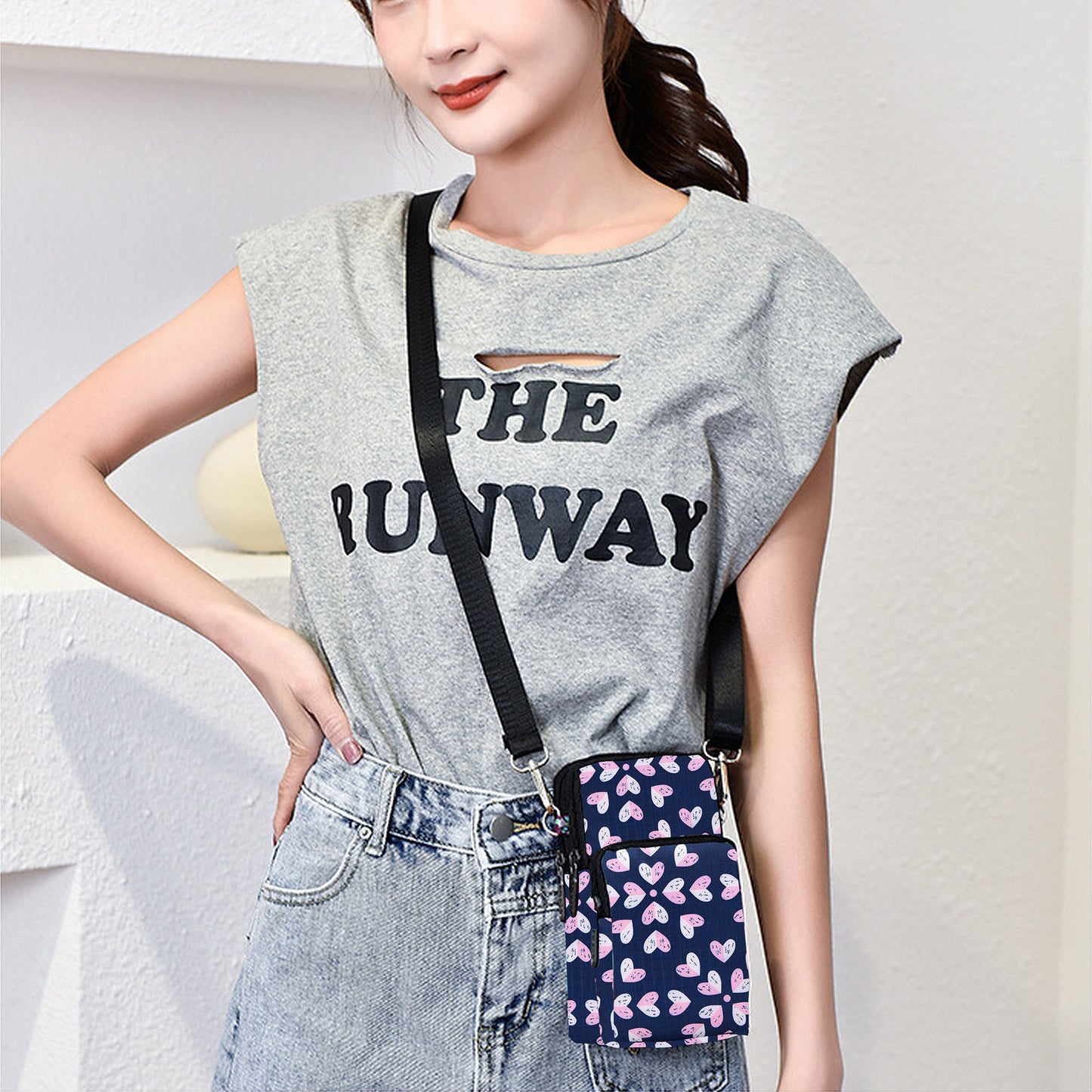 Floral Oxford Cloth Crossbody Bag-Lightweight Compact Shoulder Purse