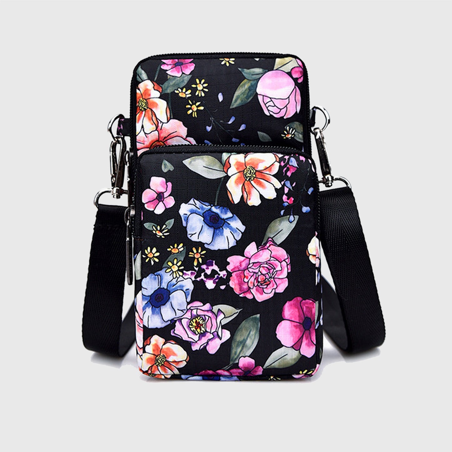 Floral Oxford Cloth Crossbody Bag-Lightweight Compact Shoulder Purse