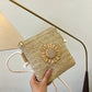 Straw Woven Crossbody Bag with Sunflower Accent