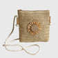 Straw Woven Crossbody Bag with Sunflower Accent