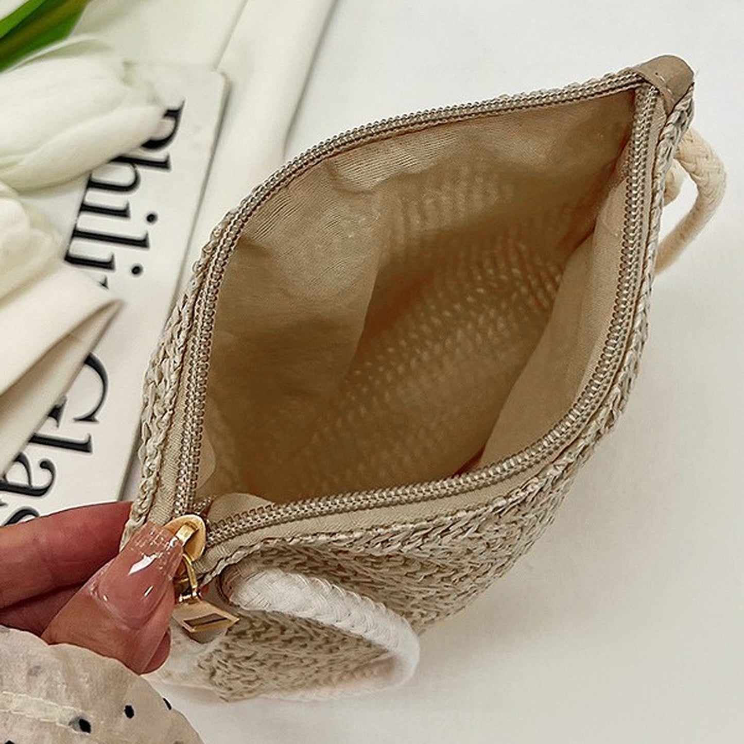 Straw Woven Crossbody Bag with Sunflower Accent