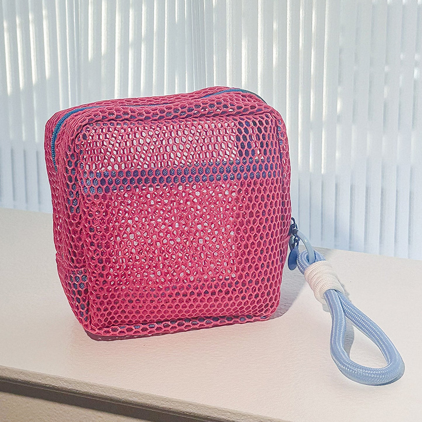 Mesh Cosmetic Bag with Wrist Strap-Small Travel Organizer Pouch