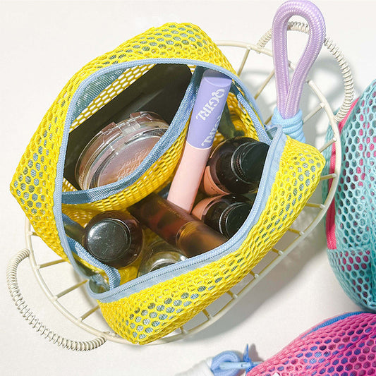 Mesh Cosmetic Bag with Wrist Strap-Small Travel Organizer Pouch