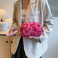 Valentine Heart Texture Plush Zip Pouch with Soft Fuzzy Finish and Wrist Loop