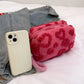 Valentine Heart Texture Plush Zip Pouch with Soft Fuzzy Finish and Wrist Loop