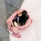 Valentine Heart Texture Plush Zip Pouch with Soft Fuzzy Finish and Wrist Loop