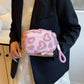 Valentine Heart Texture Plush Zip Pouch with Soft Fuzzy Finish and Wrist Loop
