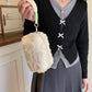 Valentine Heart Texture Plush Zip Pouch with Soft Fuzzy Finish and Wrist Loop