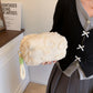 Valentine Heart Texture Plush Zip Pouch with Soft Fuzzy Finish and Wrist Loop