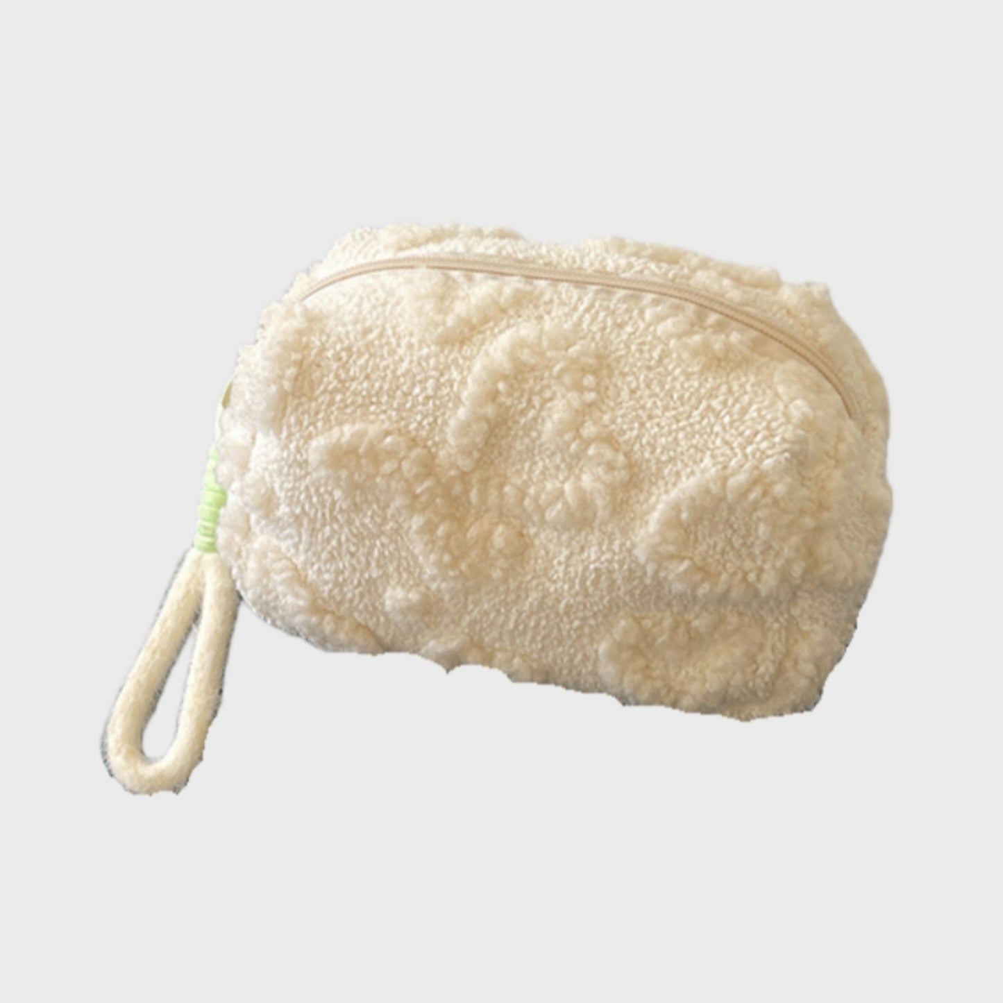 Valentine Heart Texture Plush Zip Pouch with Soft Fuzzy Finish and Wrist Loop