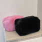 Faux Shearling Soft Fashion Zip Pouch Clutch with Plush Texture and Structured Shape