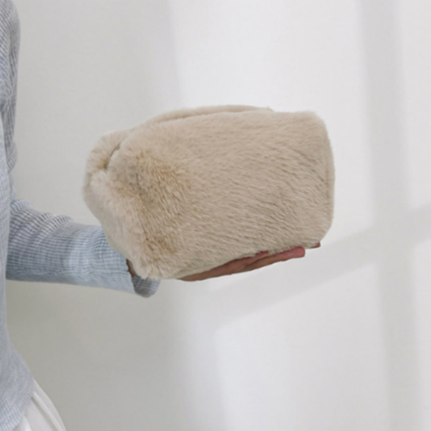 Faux Shearling Soft Fashion Zip Pouch Clutch with Plush Texture and Structured Shape