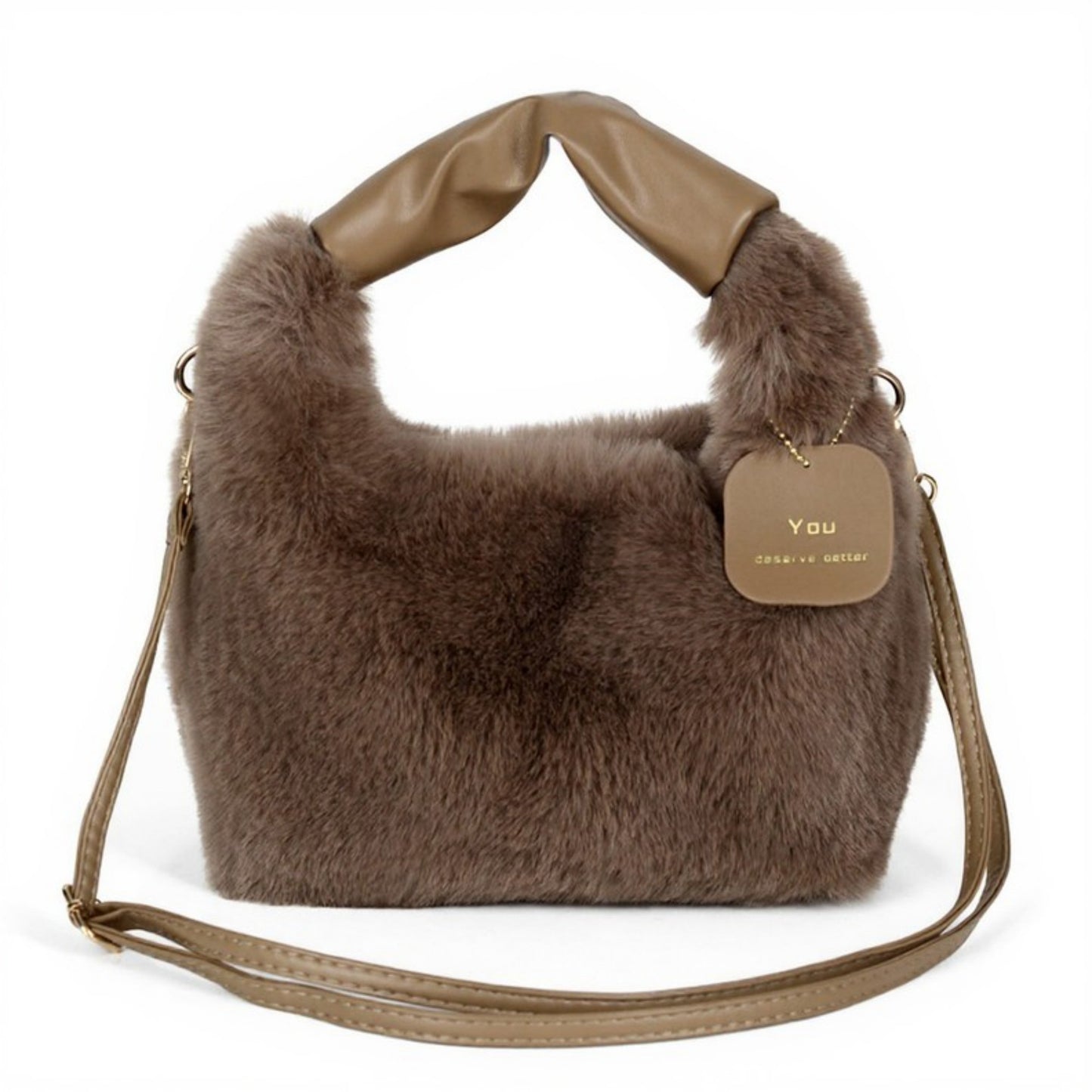 Faux Fur Hobo Shoulder Bag with Soft Texture Top Handle and Removable Crossbody Strap