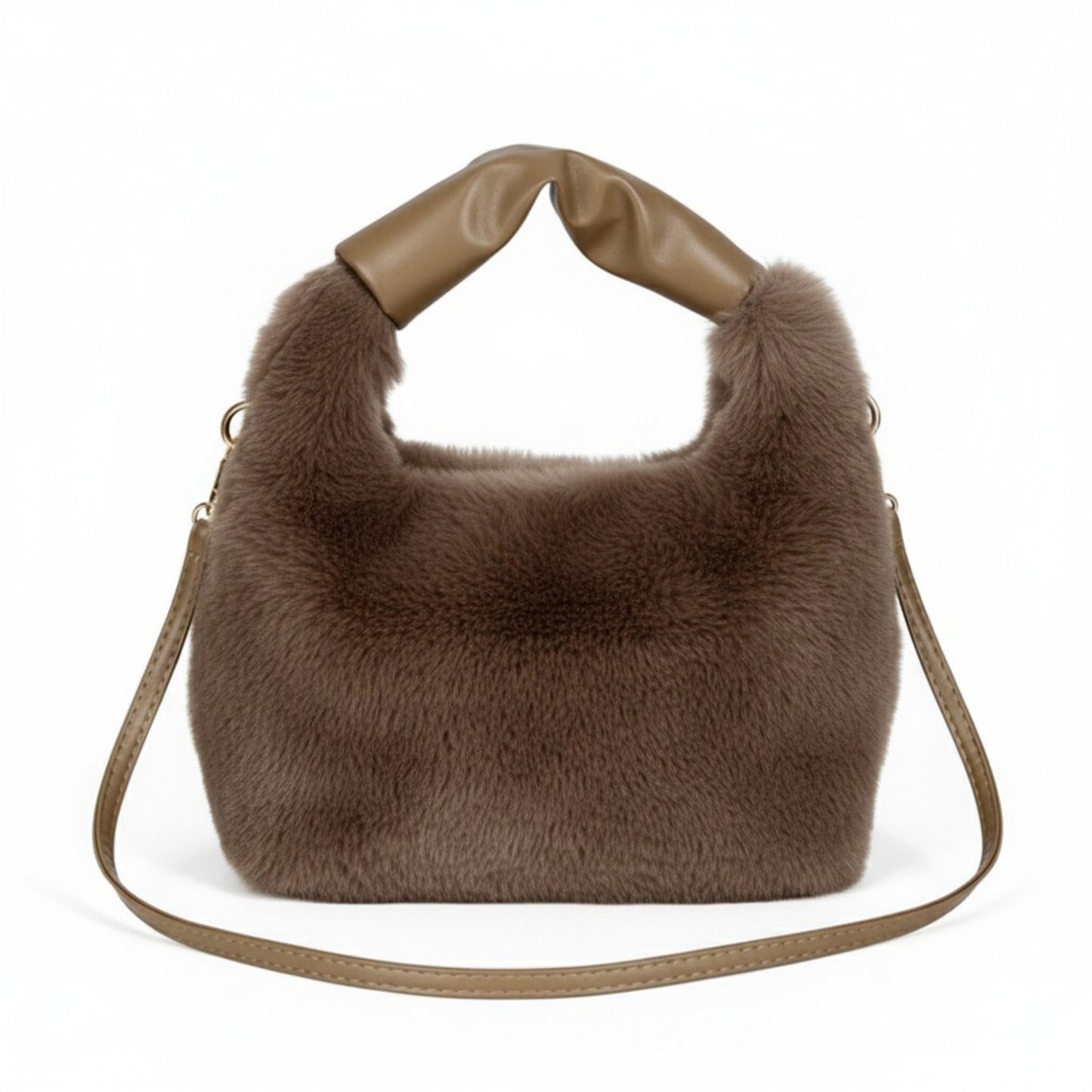 Faux Fur Hobo Shoulder Bag with Soft Texture Top Handle and Removable Crossbody Strap