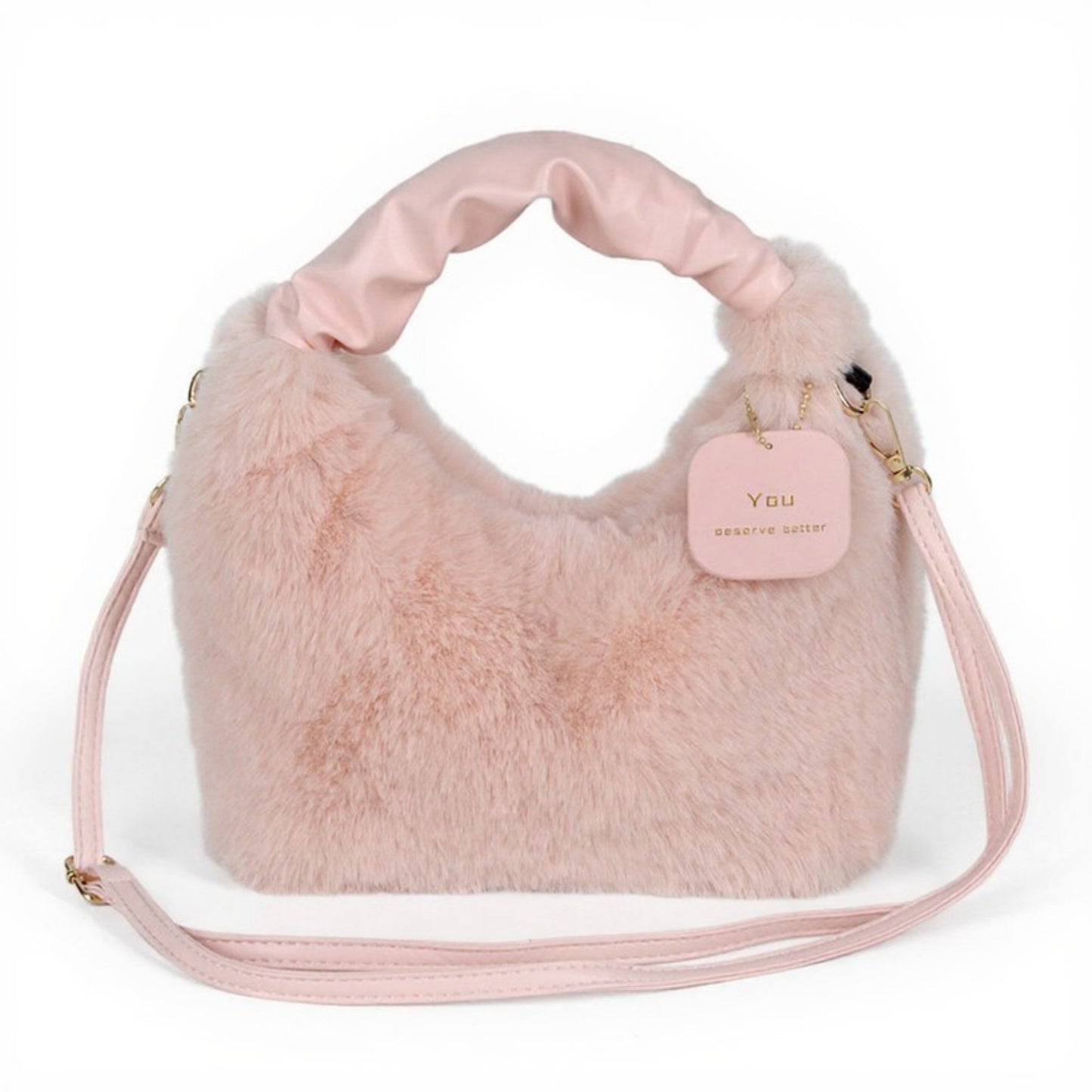 Faux Fur Hobo Shoulder Bag with Soft Texture Top Handle and Removable Crossbody Strap
