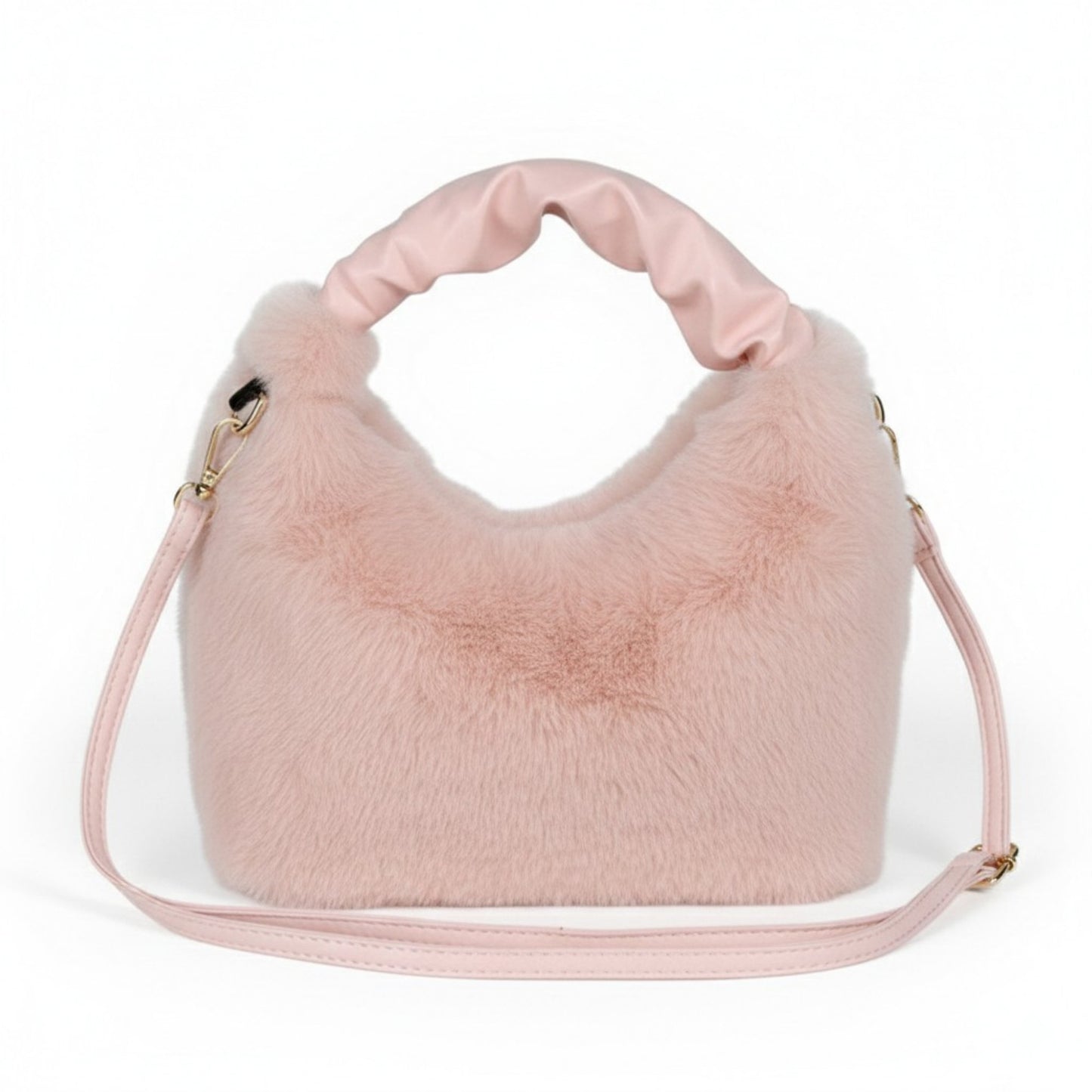 Faux Fur Hobo Shoulder Bag with Soft Texture Top Handle and Removable Crossbody Strap