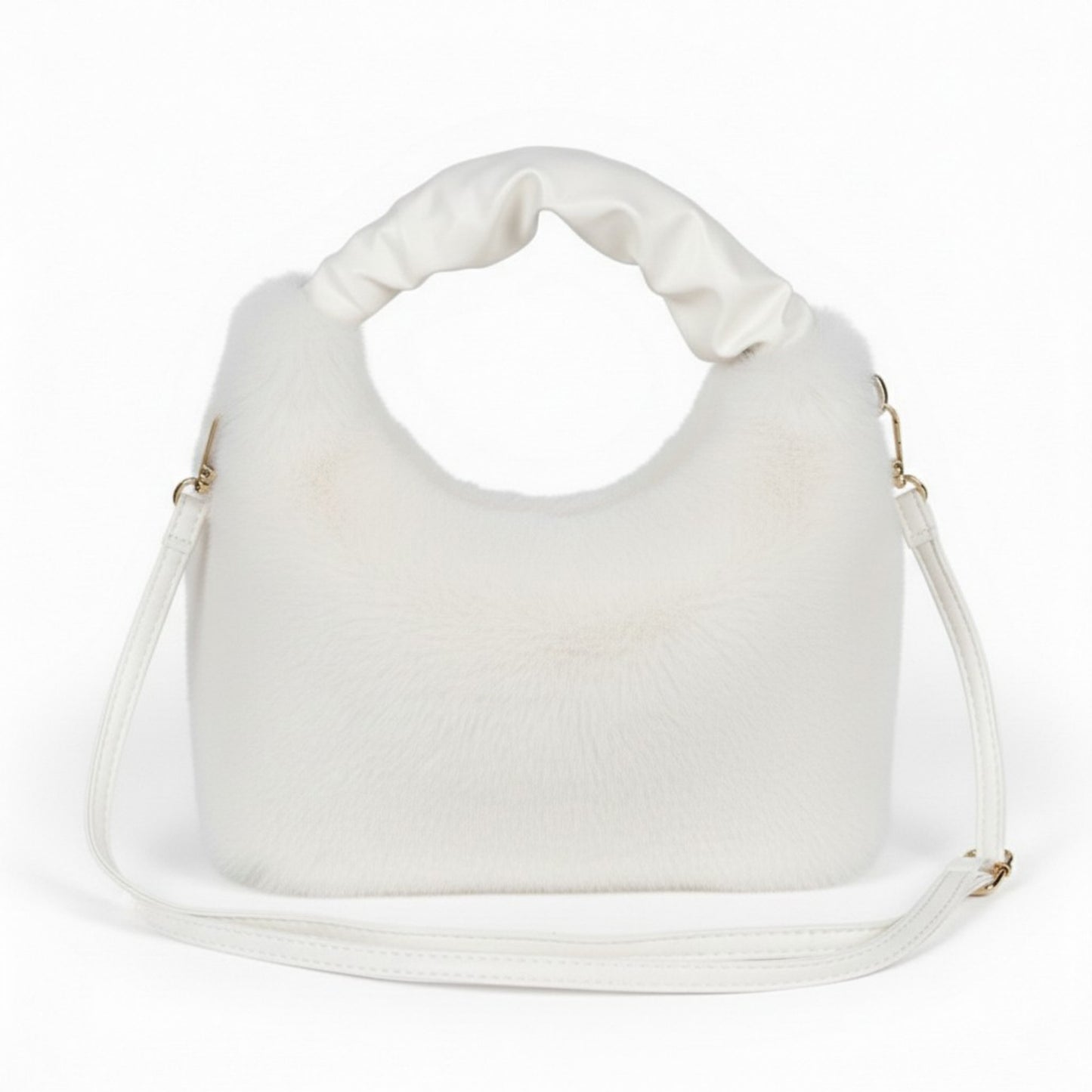 Faux Fur Hobo Shoulder Bag with Soft Texture Top Handle and Removable Crossbody Strap
