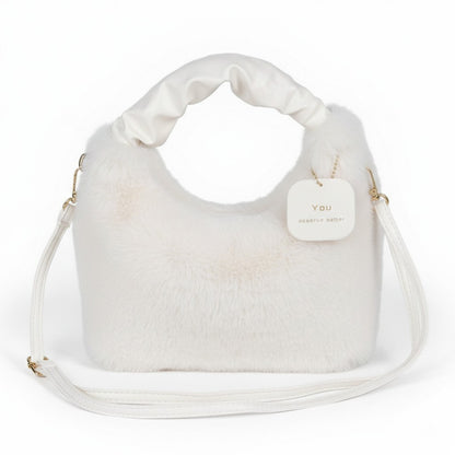 Faux Fur Hobo Shoulder Bag with Soft Texture Top Handle and Removable Crossbody Strap