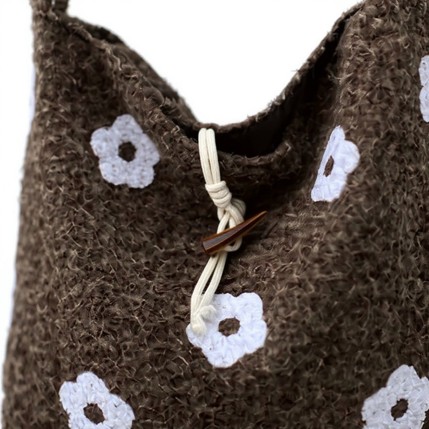 Floral Applique Felt Hobo Shoulder Bag with Soft Structured Body and Top Handle
