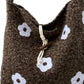 Floral Applique Felt Hobo Shoulder Bag with Soft Structured Body and Top Handle