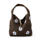 Floral Applique Felt Hobo Shoulder Bag with Soft Structured Body and Top Handle