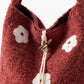 Floral Applique Felt Hobo Shoulder Bag with Soft Structured Body and Top Handle