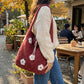 Floral Applique Felt Hobo Shoulder Bag with Soft Structured Body and Top Handle