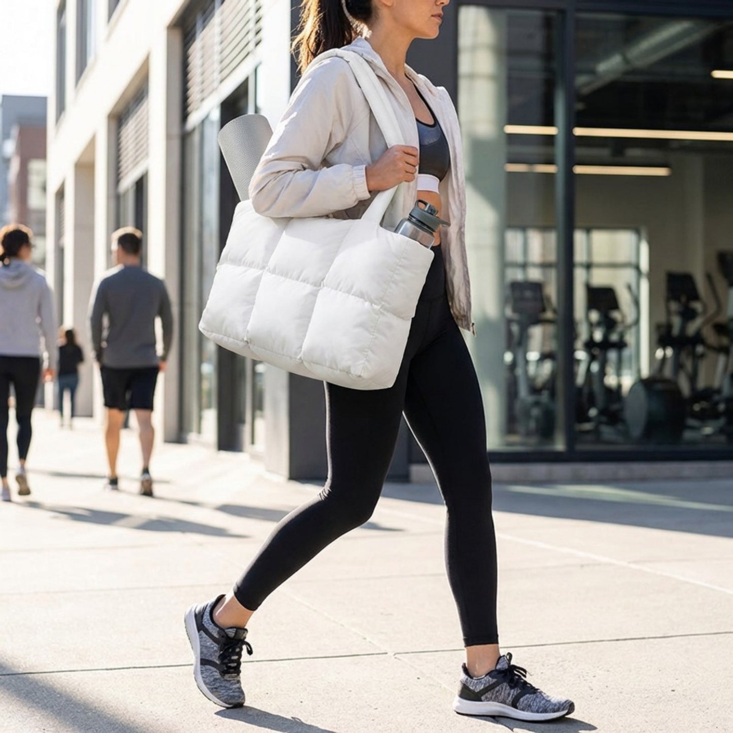Quilted Puffer Tote Bag with Padded Structure and Soft Top Handles