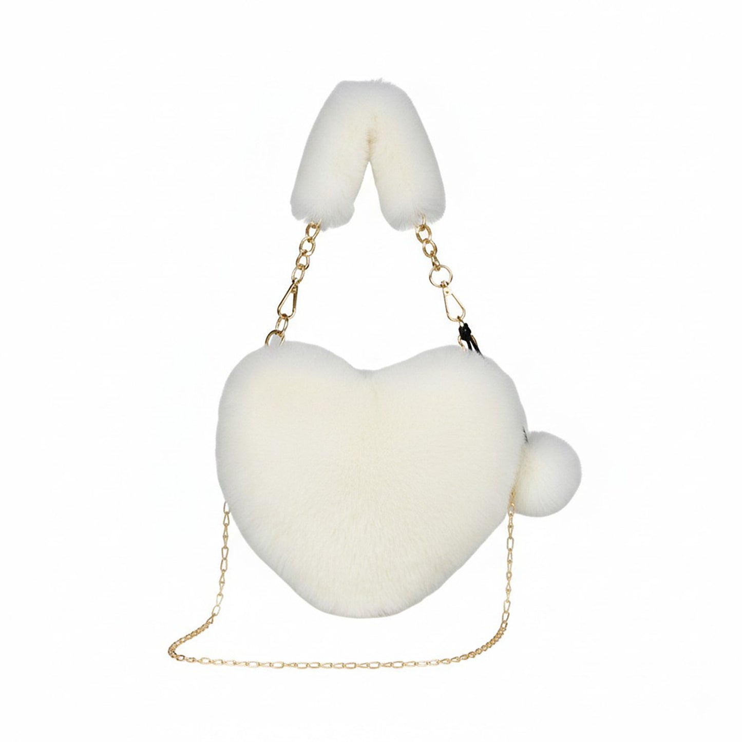 Plush Heart-Shaped Crossbody Handbag with Chain Strap