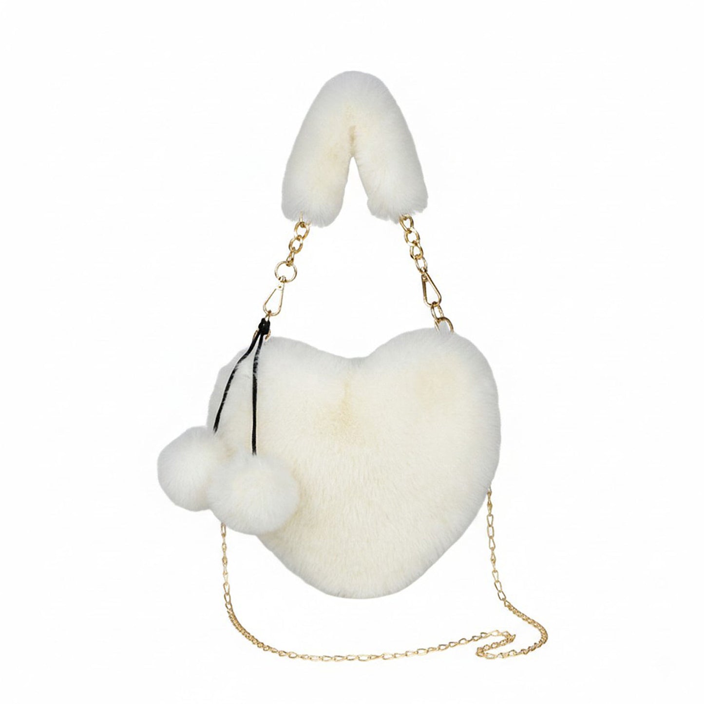 Plush Heart-Shaped Crossbody Handbag with Chain Strap