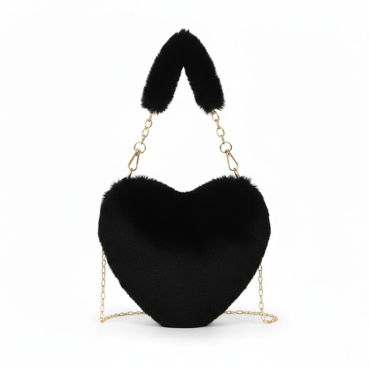 Plush Heart-Shaped Crossbody Handbag with Chain Strap