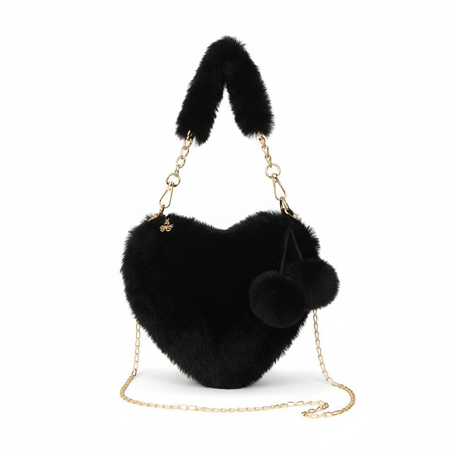 Plush Heart-Shaped Crossbody Handbag with Chain Strap