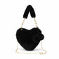 Plush Heart-Shaped Crossbody Handbag with Chain Strap