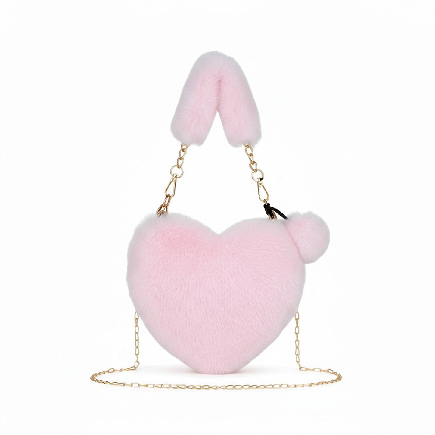 Plush Heart-Shaped Crossbody Handbag with Chain Strap
