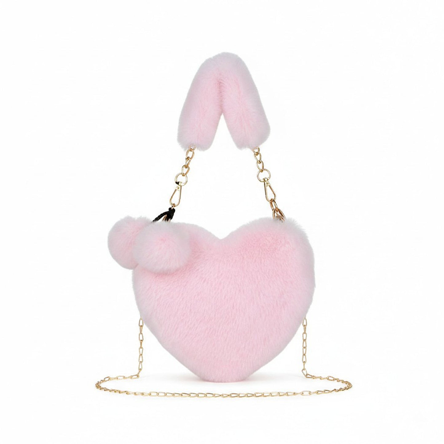Plush Heart-Shaped Crossbody Handbag with Chain Strap