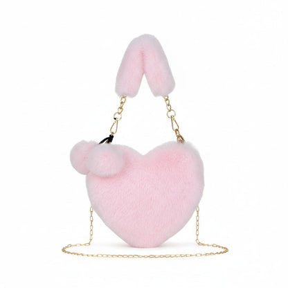 Plush Heart-Shaped Crossbody Handbag with Chain Strap