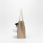 Woven Mini Tote Handbag with Pom Pom Charm and Top Handle