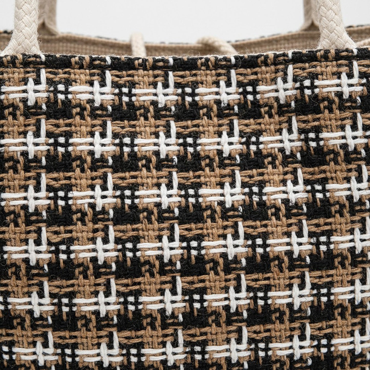 Woven Mini Tote Handbag with Pom Pom Charm and Top Handle