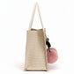 Woven Mini Tote Handbag with Pom Pom Charm and Top Handle