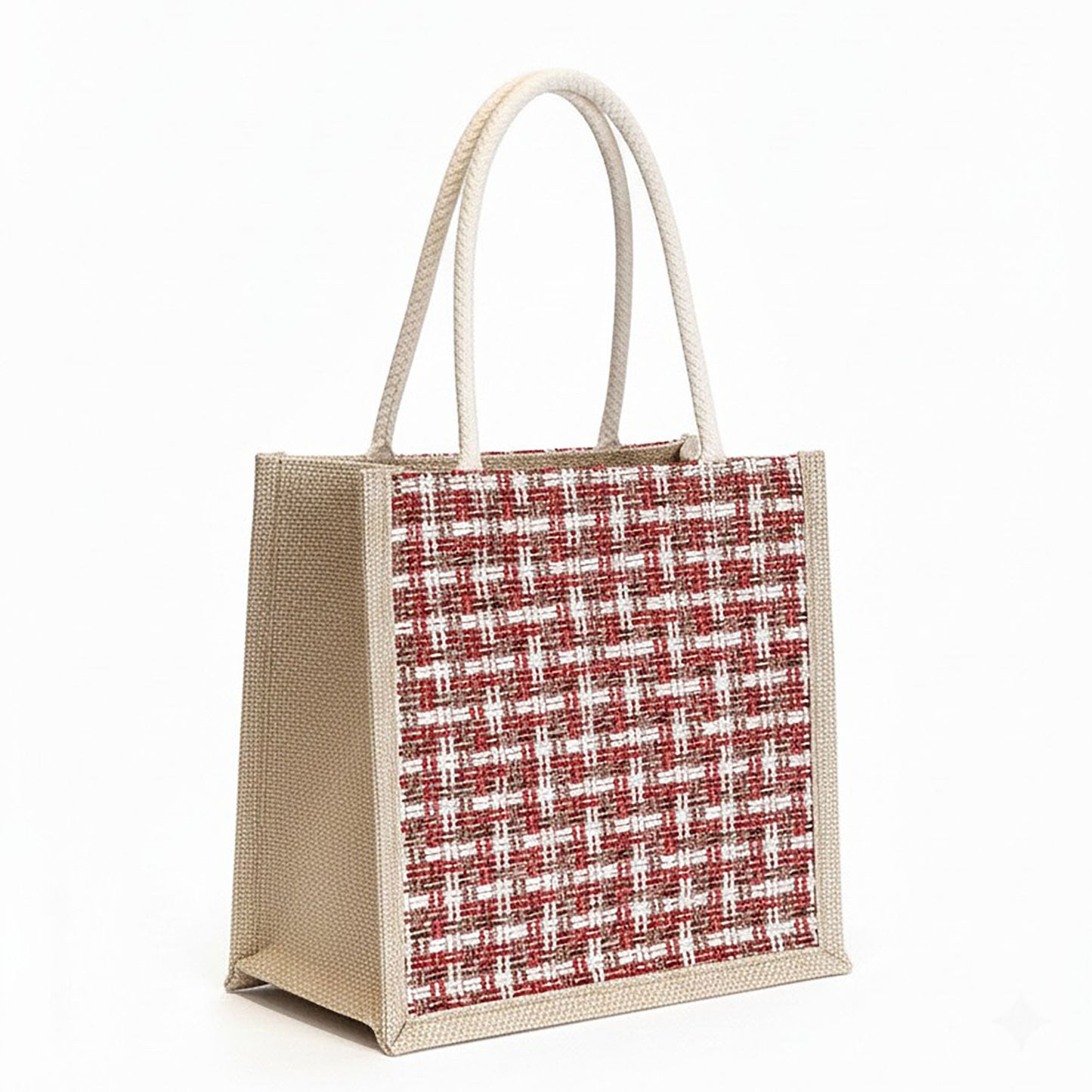 Woven Mini Tote Handbag with Pom Pom Charm and Top Handle